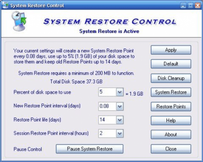 Скриншот приложения System Restore Control - №1