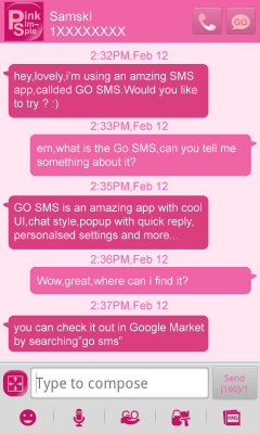 Скриншот приложения GO SMS Pro Pink simple Theme - №4