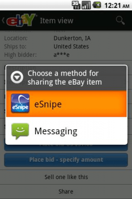 Скриншот приложения Share to eSnipe - №2