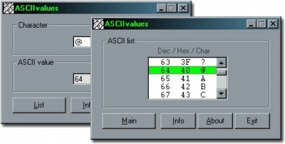 Скриншот приложения ASCIIvalues - №1