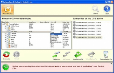 Скриншот приложения Outlook Sync &amp; Backup Portable - №1