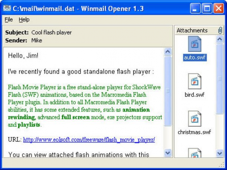 Winmail reader setup