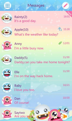 Скриншот приложения GO SMS Pro CuteMonster ThemeEX - №4