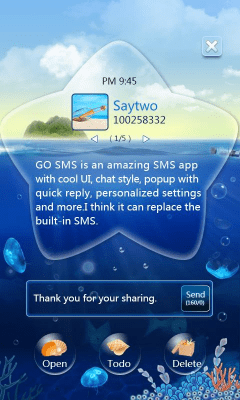 Скриншот приложения GO SMS Pro OceanStar Popup ThX - №1