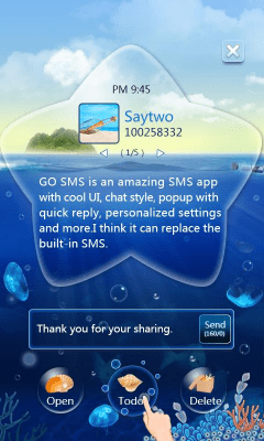 Скриншот приложения GO SMS Pro OceanStar Popup ThX - №2