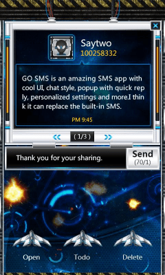 Скриншот приложения GO SMS Pro SpaceBattle Pop Thx - №3