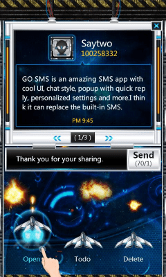 Скриншот приложения GO SMS Pro SpaceBattle Pop Thx - №4