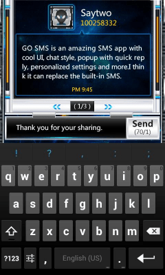 Скриншот приложения GO SMS Pro SpaceBattle Pop Thx - №5