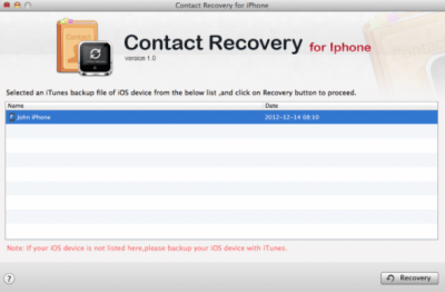 Скриншот приложения Contact Recovery for iPhone for Mac - №1