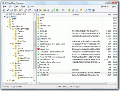 Скриншот приложения EF CheckSum Manager Portable - №1