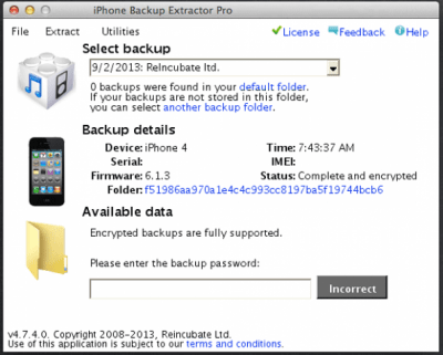 Скриншот приложения iPhone Backup Extractor - №1