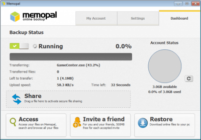 Скриншот приложения Memopal Online Backup - №1