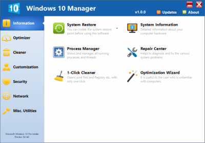 Скриншот приложения Windows 10 Manager - №1