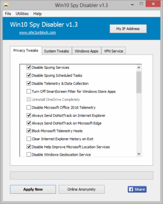 Скриншот приложения Win10 Spy Disabler - №1