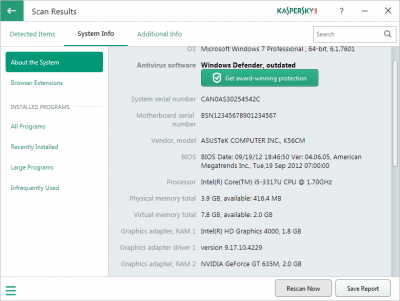 Скриншот приложения Kaspersky System Checker - №5