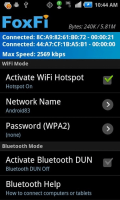 Скриншот приложения FoxFi (WiFi Tether w/o Root) - №2