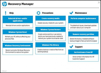 Скриншот приложения HP Recovery Manager - №1