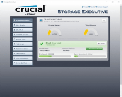 Скриншот приложения Crucial Storage Executive - №1