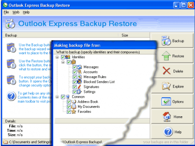 Скриншот приложения Outlook Express Backup Restore - №1