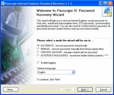 Скриншот приложения Internet Explorer Password Recovery v1.1 - №1