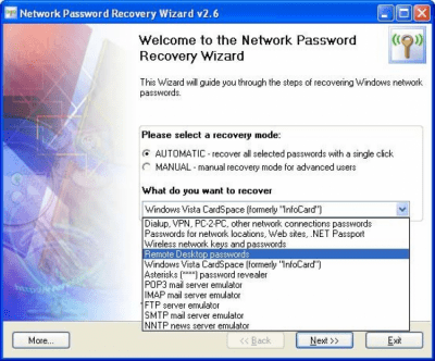 Скриншот приложения Network Password Recovery Wizard - №1