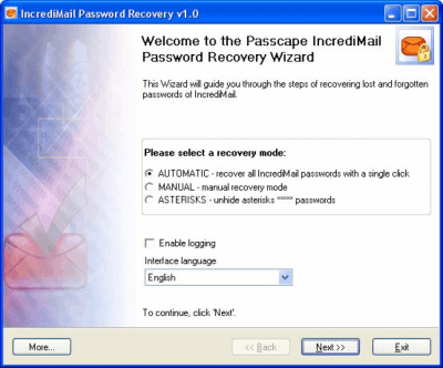 Скриншот приложения IncrediMail Password Recovery - №1