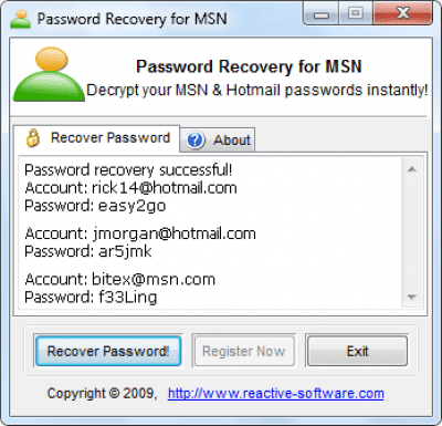 Скриншот приложения Password Recovery for MSN - №1