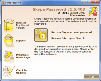 Скриншот приложения LastBit Skype Password Recovery - №1