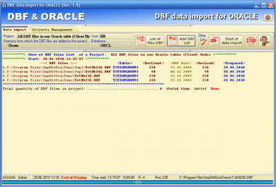 Скриншот приложения DBF data import for ORACLE - №1