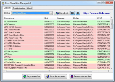 Скриншот приложения DirectShow Filter Manager - №1