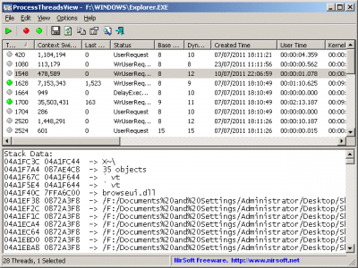 Скриншот приложения ProcessThreadsView - №1