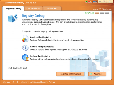 Скриншот приложения WinMend Registry Defrag - №1