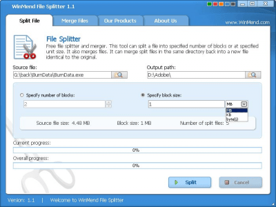 Скриншот приложения WinMend File Splitter - №1