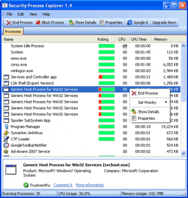 Скриншот приложения Security Process Explorer - №1