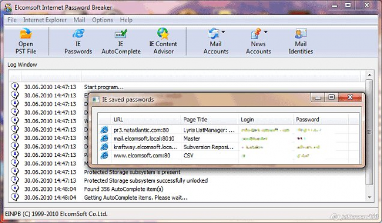 Content password. Элкомсофт password Breaker. Explorer почта. Elcomsoft software 2013. Пароли в эксплорере.