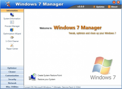 Скриншот приложения Windows 7 Manager - №1