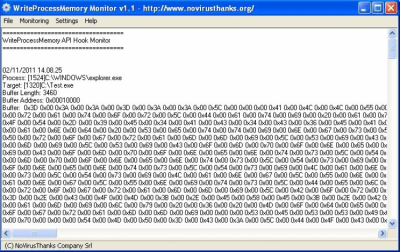 Скриншот приложения WriteProcessMemory Monitor - №1