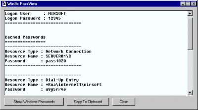 Скриншот приложения Win9x PassView - №1