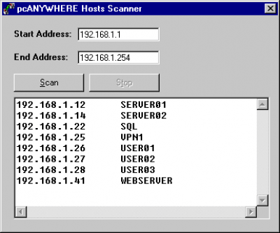 Скриншот приложения pcANYWHERE Hosts Scanner - №1