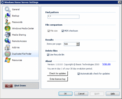 Скриншот приложения Duplicate File Finder for Windows Home Server - №2