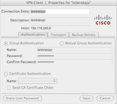 Скриншот приложения Cisco VPN Client для Mac - №2