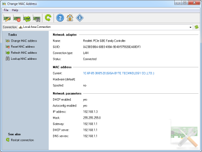 Скриншот приложения LizardSystems Change MAC Address - №1