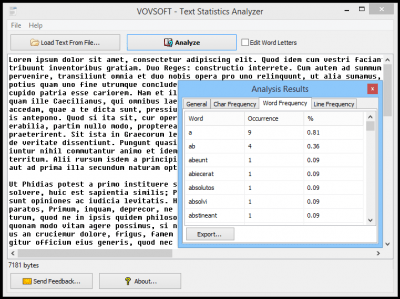 Скриншот приложения VOVSoft Text Statistics Analyzer - №1