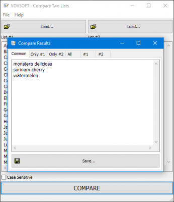 Скриншот приложения Vovsoft Compare Two Lists - №1