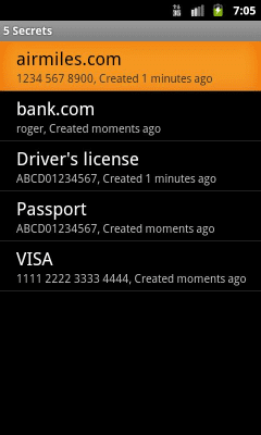 Скриншот приложения Secrets for Android - №1