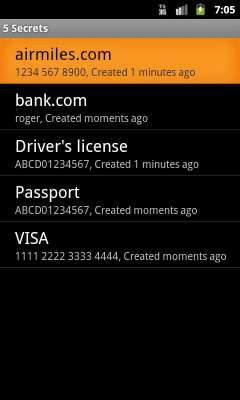 Скриншот приложения Secrets for Android - №3
