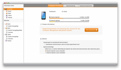 Скриншот приложения Samsung Kies for Mac - №2