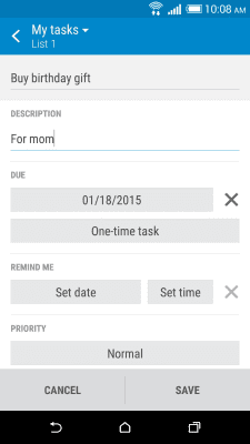 Скриншот приложения HTC 'Задачи' - №2