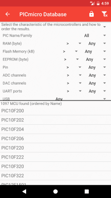 Скриншот приложения PICmicro Database - №4