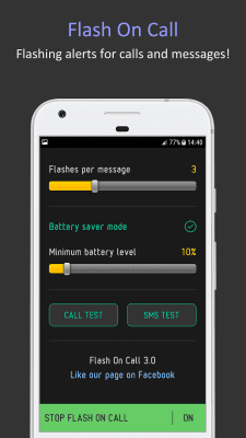 Скриншот приложения Flash On Call (SMS Alerts) - №2